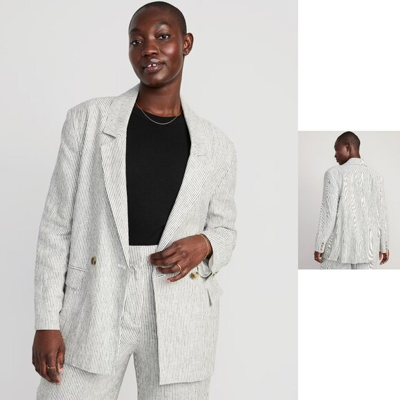 Old Navy Jackets & Blazers - OLD NAVY striped double breasted linen blend blazer in charcoal stripe (L)